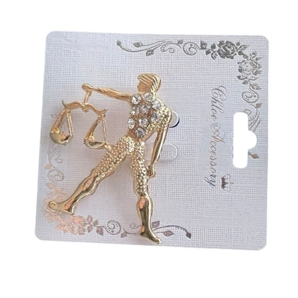 3/$25 Chloe Accessory Gold Tone Libra Zodiac Scales Pin Brooch
